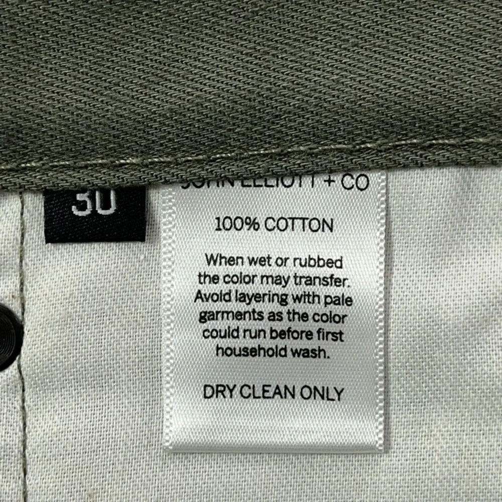 John Elliott‎ Pants Men 30 Green (measure 33x34) Button Fly 100% Cotton USA